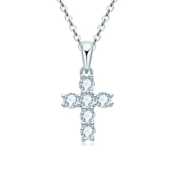Cross Necklace, Moissanite Diamond Cross Necklace, Women's Silver Necklace, Gift - Picture 1 of 1